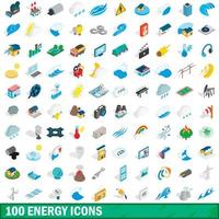 100 energy icons set, isometric 3d style vector