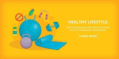 Fitness banner horizontal lifestyle, cartoon style vector