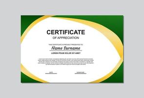 certificate template in gold and green color with modern style. vector