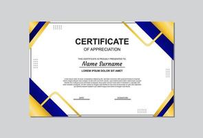 certificate template in gold and blue color with modern style. vector