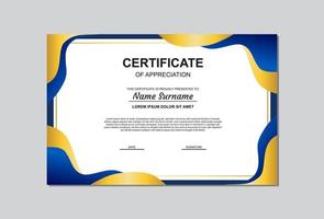 certificate template in gold and blue color with modern style. vector