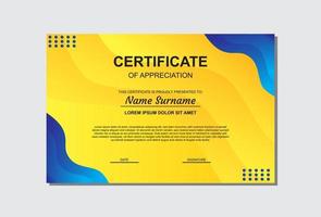 certificate template design in yellow and blue colors. vector