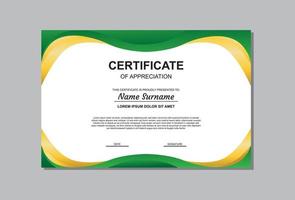 diseño de plantilla de certificado en colores dorado y verde. vector