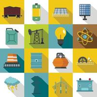 Energy sources items icons set, flat style vector