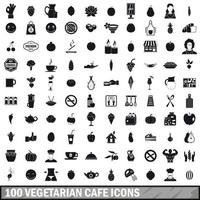 100 vegetarian cafe icons set in simple style vector