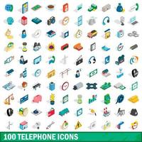 100 telephone icons set, isometric 3d style vector