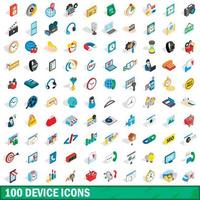 100 device icons set, isometric 3d style vector