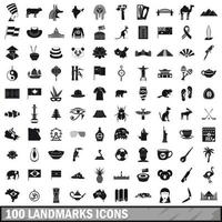 100 landmarks icons set, simple style vector