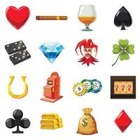 iconos de casino establecer símbolos, estilo de dibujos animados vector