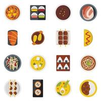 iconos de comida japonesa establecidos en estilo plano vector