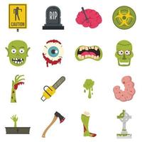 iconos de zombies establecidos en estilo plano vector