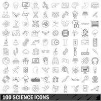 100 science icons set, outline style vector