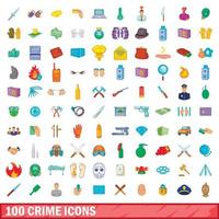 100 crime icons set, cartoon style vector