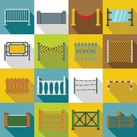Fencing icons set, flat style vector