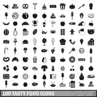 100 tasty food icons set in simple style vector