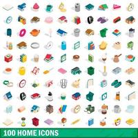 100 home icons set, isometric 3d style vector