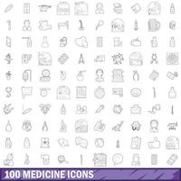 100 iconos de medicina, estilo de esquema vector