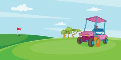 Field of golf horizontal banner, cartoon style vector