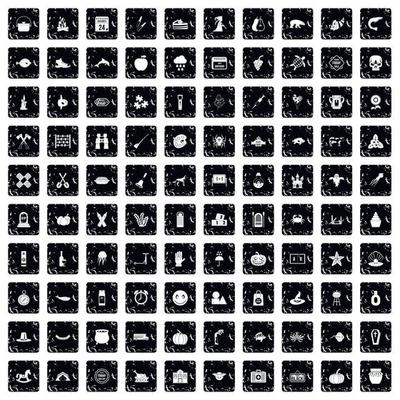 100 autumn holidays icons set, grunge style