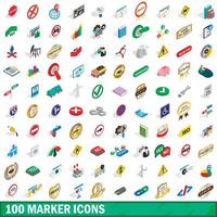 100 marker icons set, isometric 3d style vector