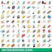 100 iconos de presentación establecidos, estilo 3D isométrico vector