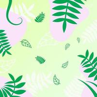 Abstract nature background on green color. Green leaves with pink organic shapes for banner, poster, flyer, social media post or stories, template and cover vector