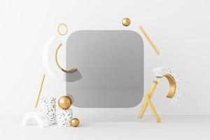 Minimal abstract geometric background with direct sunlight in shades of green and yellow. Showcase scene with empty podium for product presentation 3d rendering photo
