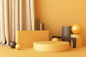 Minimal abstract geometric background with direct sunlight in shades of green and yellow. Showcase scene with empty podium for product presentation 3d rendering photo