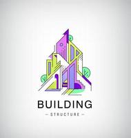 Vector colorful buildings, urban skyline logo, flat style with lines construction. Illustration, design template modern building in abstract way. Logo, structure, architecture