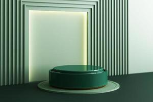 Minimal abstract geometric background with direct sunlight in shades of green and yellow. Showcase scene with empty podium for product presentation 3d rendering photo
