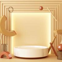 Minimal abstract geometric background with direct sunlight in shades of green and yellow. Showcase scene with empty podium for product presentation 3d rendering photo