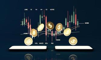 A guide for people entering the cryptocurrency market with a price chart and a pencil and note paper to study color background 3d render photo