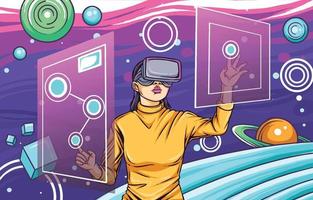 universo virtual con tema de mujer usando vr vector