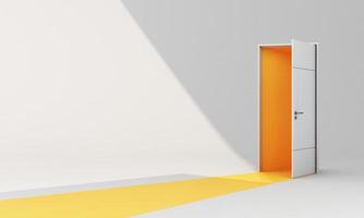 Close and open door on pastel background with sunlight shade and shadow with color balloon. 3d render photo
