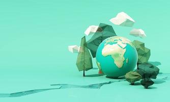 innovative Poster Or Banner Of World Environment Day with low poly tree and cloud and river on the floor with globe earth on blue background 3d rendering illustration photo