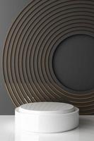 Minimal abstract geometric background with direct sunlight in shades of green and yellow. Showcase scene with empty podium for product presentation 3d rendering photo