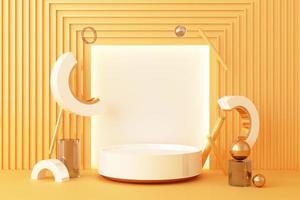 Minimal abstract geometric background with direct sunlight in shades of green and yellow. Showcase scene with empty podium for product presentation 3d rendering photo