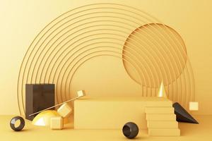 Minimal abstract geometric background with direct sunlight in shades of green and yellow. Showcase scene with empty podium for product presentation 3d rendering photo