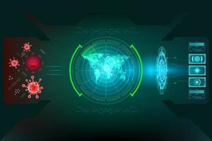 radar interface screen search of Coronavirus attack on world map concept Background vector illustration