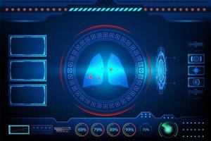 scanner infection search outbreak Coronavirus in lung  with research AI Technology Futuristic Interface element digital design innovation hi tech background vector illustration
