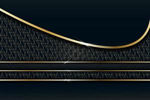 Luxury line golden border and overlapping bend decoration on modern dark background. Vector illustration
