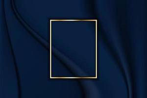 Luxury line golden border on fabric crumple with dark blue stripe background. Vector illustration