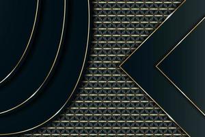 Luxury line golden border and overlapping bend decoration on modern dark background. Vector illustration