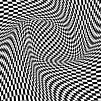 Abstract black and white curved grid vector background. Abstract black and white geometric pattern with squares. Contrast optical illusion. Vector Illustration