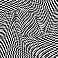 Abstract black and white curved grid vector background. Abstract black and white geometric pattern with squares. Contrast optical illusion. Vector Illustration