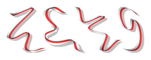 Set of indonesian flag in abstract ribbon style