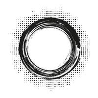 semitono negro grunge círculo abstracto marco punteado conjunto distribuido circularmente. elemento de diseño de emblema de logotipo de puntos abstractos. icono de borde redondo con textura de punto de círculo de medio tono aleatorio. vector