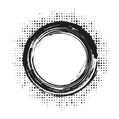 Halftone black grunge abstract circle dotted frame circularly distributed set. Abstract dots logo emblem design element. Round border Icon using random halftone circle dot texture.