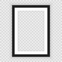 Realistic Black Blank Picture frame, hanging on a White Wall from the Front. Design Template for Mock Up. Vector illustration