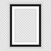 Realistic Black Blank Picture frame, hanging on a White Wall from the Front. Design Template for Mock Up. Vector illustration